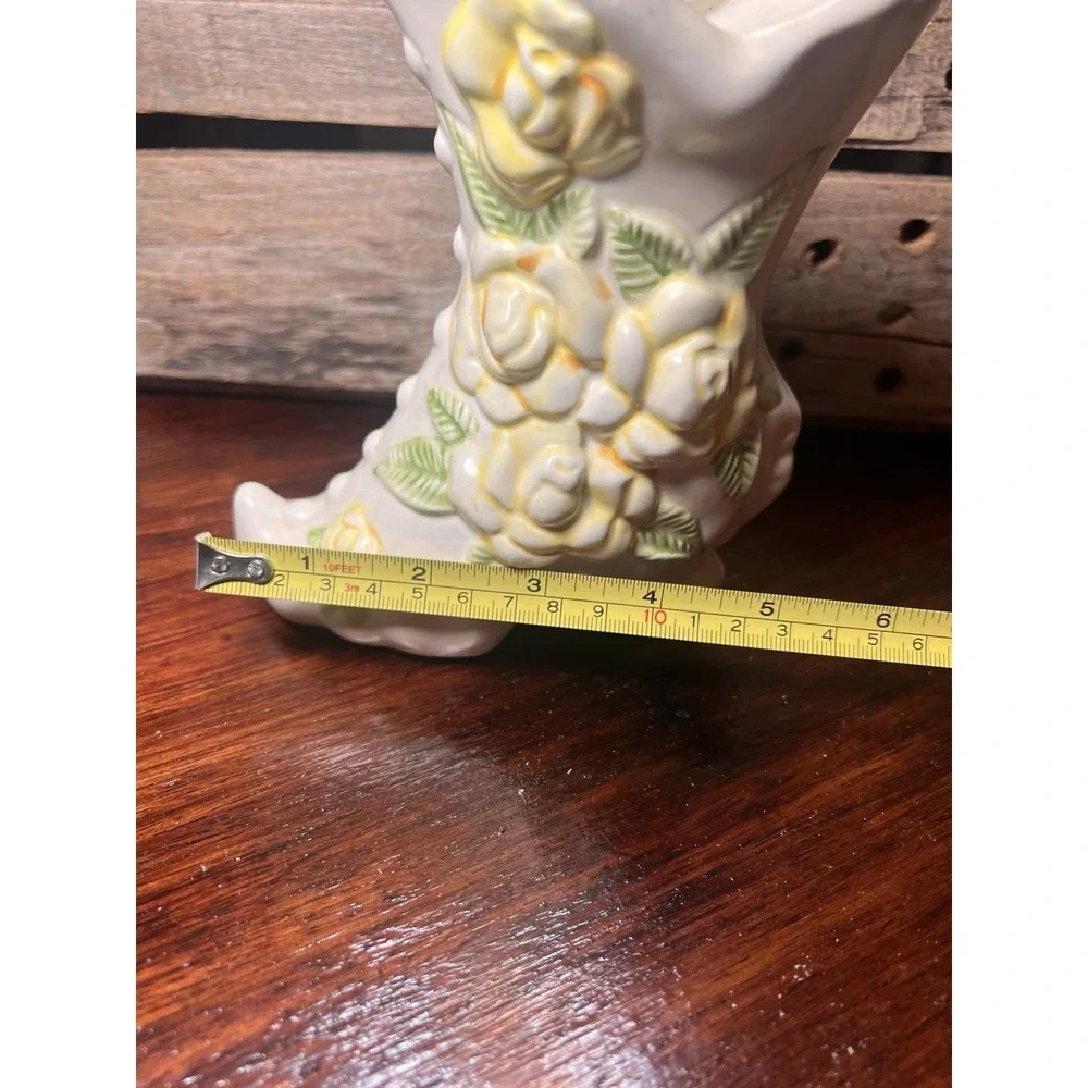 Vintage Ceramic Shoe Planter/Vase with Yellow Roses Granny Core